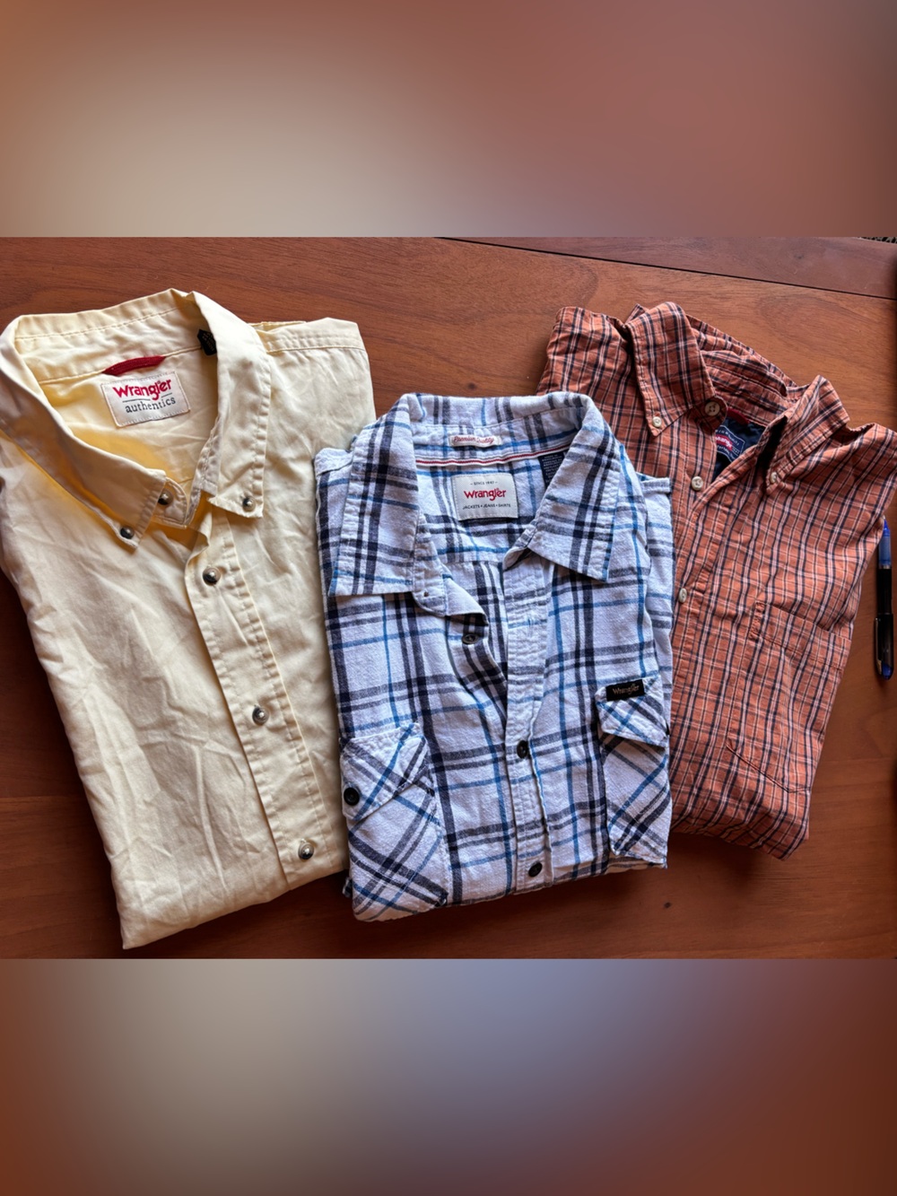 Lot of 3 Men’s Wrangler Button Down Shirts - Size XL- Plaid and Solid Casual